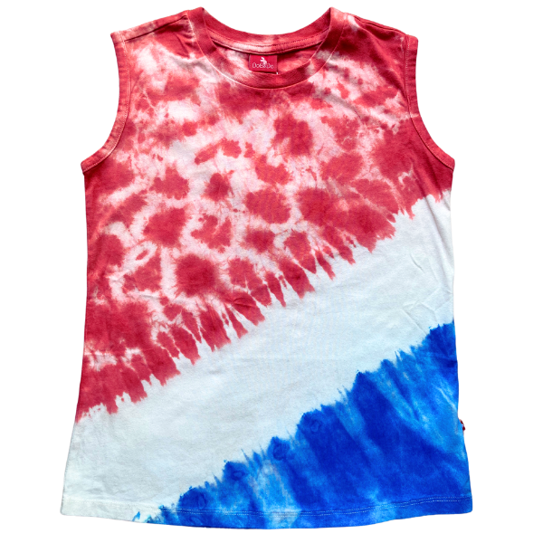 Girls Sleeveless T-Shirt - Red/White/Blue Tie Dye