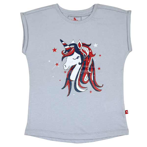 Toddler Girls Short Sleeve T-shirt - Unicorn Red/White/Blue