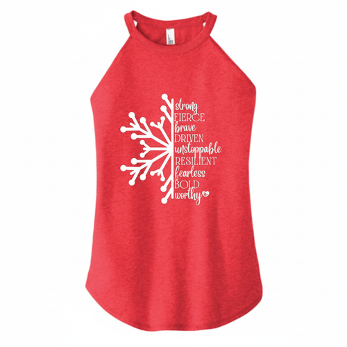 Red tank top with white motivational design on a white background