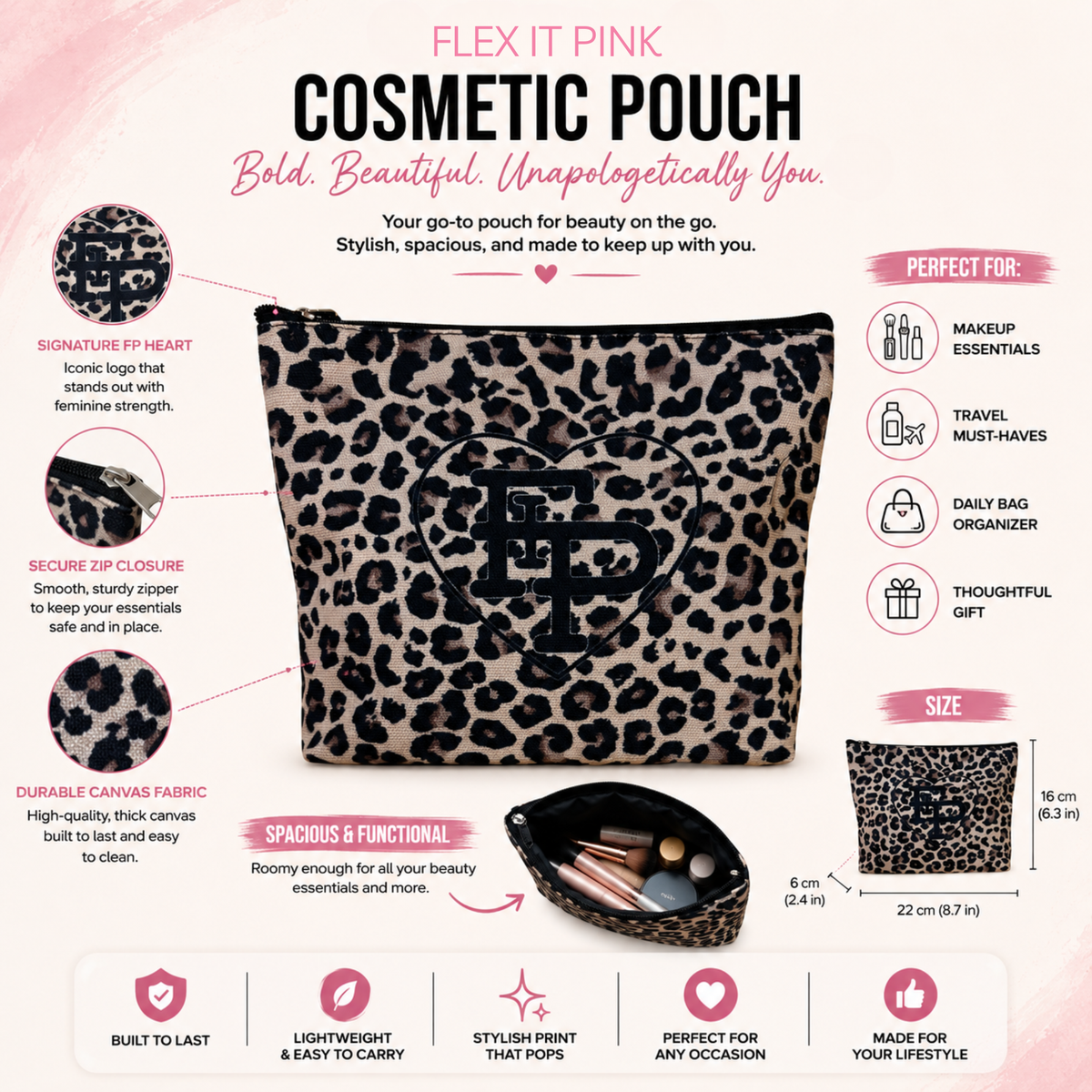 FIP Leopard Print Cosmetic Pouch